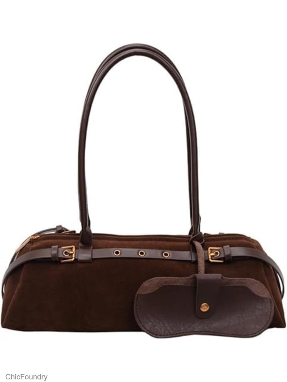 Suede Fabric Boston Shoulder Bag, Bowling Bag Purse, Retro Underarm Tote - Picture 1 of 6